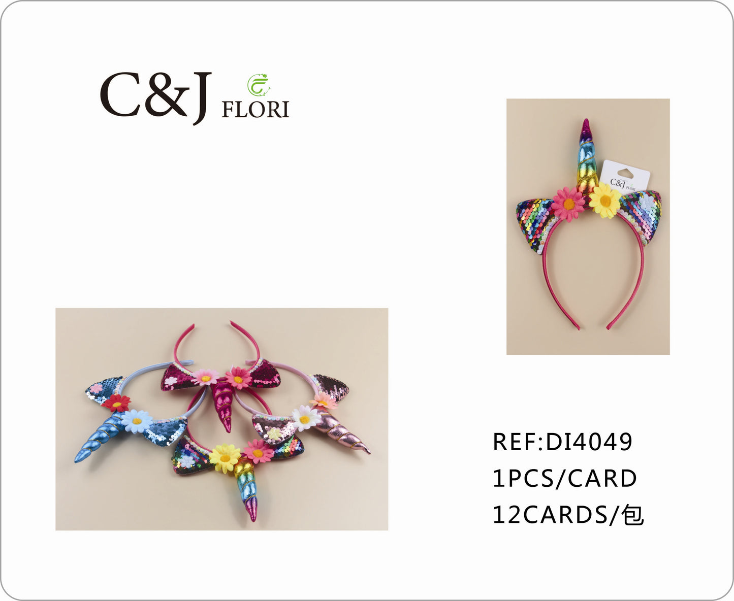 Set 12 Diademas de Unicornio para el Cabello Con Detalle de Margaritas