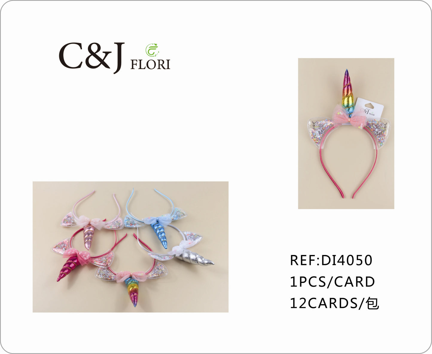 Set 12 Diademas de Unicornio para el Cabello Con Orejas de Glitter