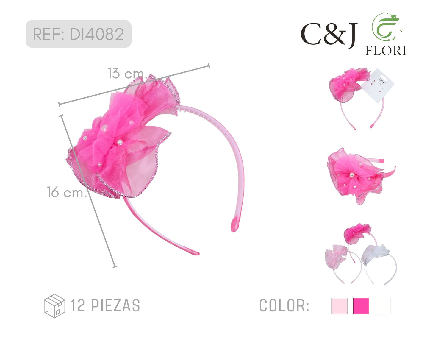 Set de 12 Diademas para el Cabello con Moño Forma de Flor de Tul Unitalla