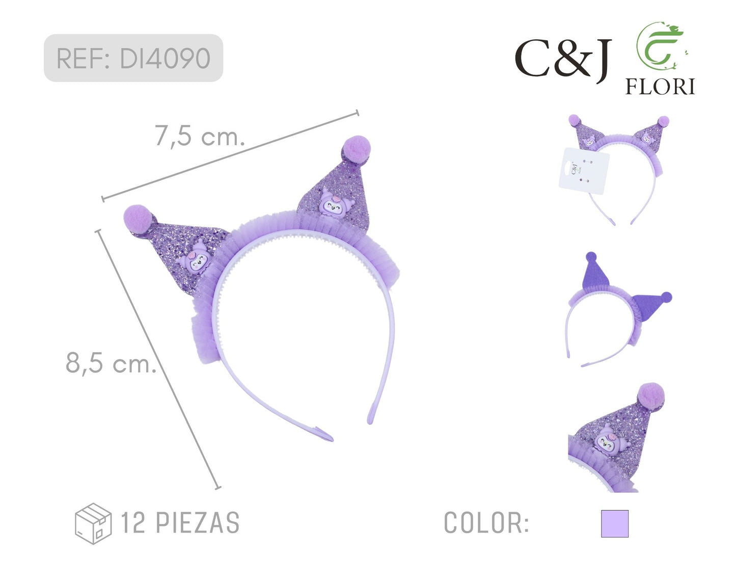 Docena Diademas para el Cabello de Sombrero de Bufón Purpura con Glitter