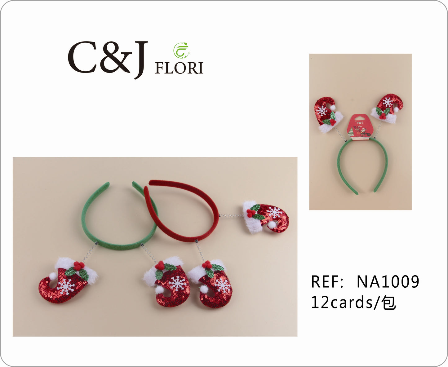 Docena de Diademas Navideñas de Gorros Rojos Navideños de Tela Lentejuela