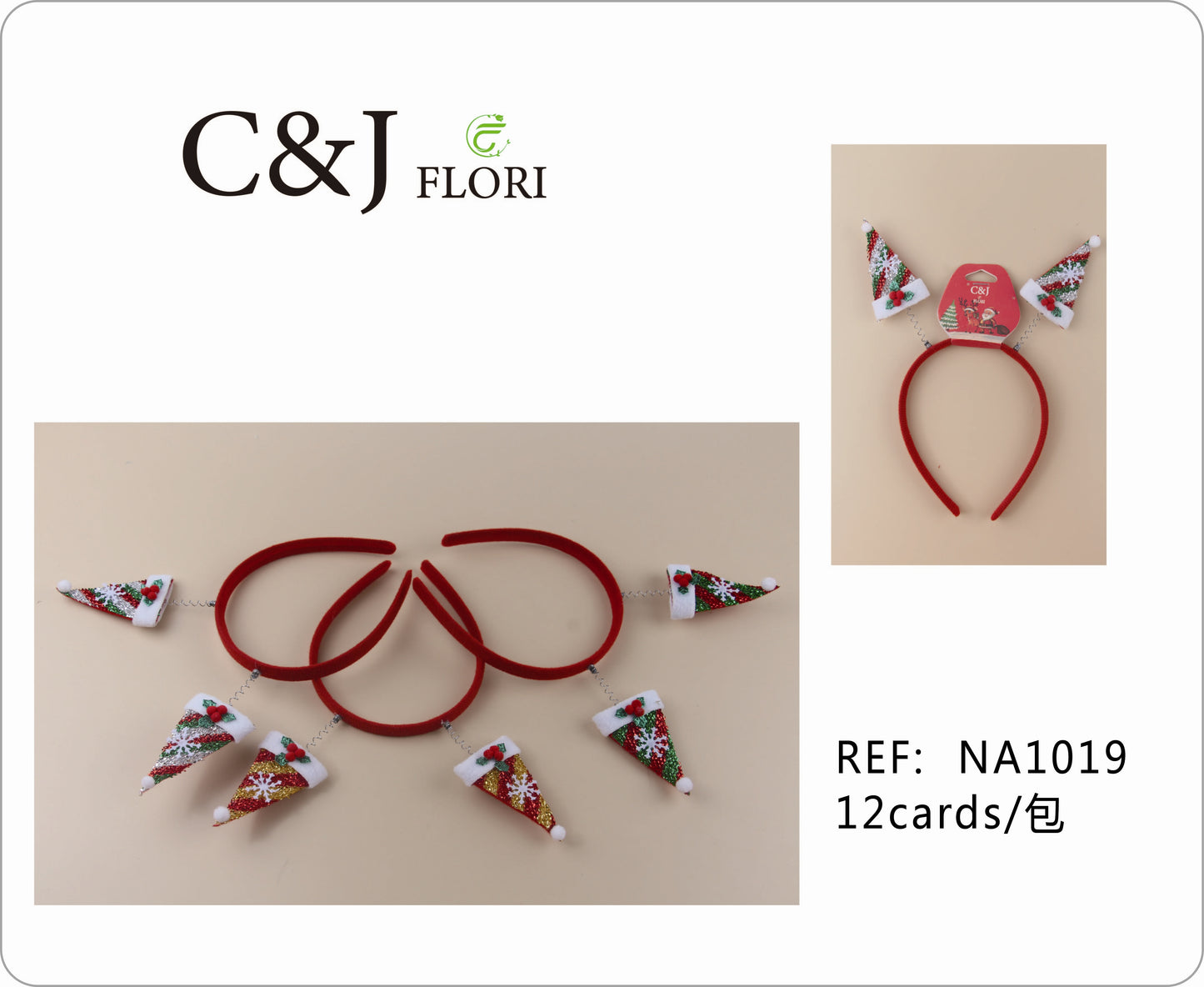 Docena Diadema de Gorritos Navideños de Organza Glitter Navideña