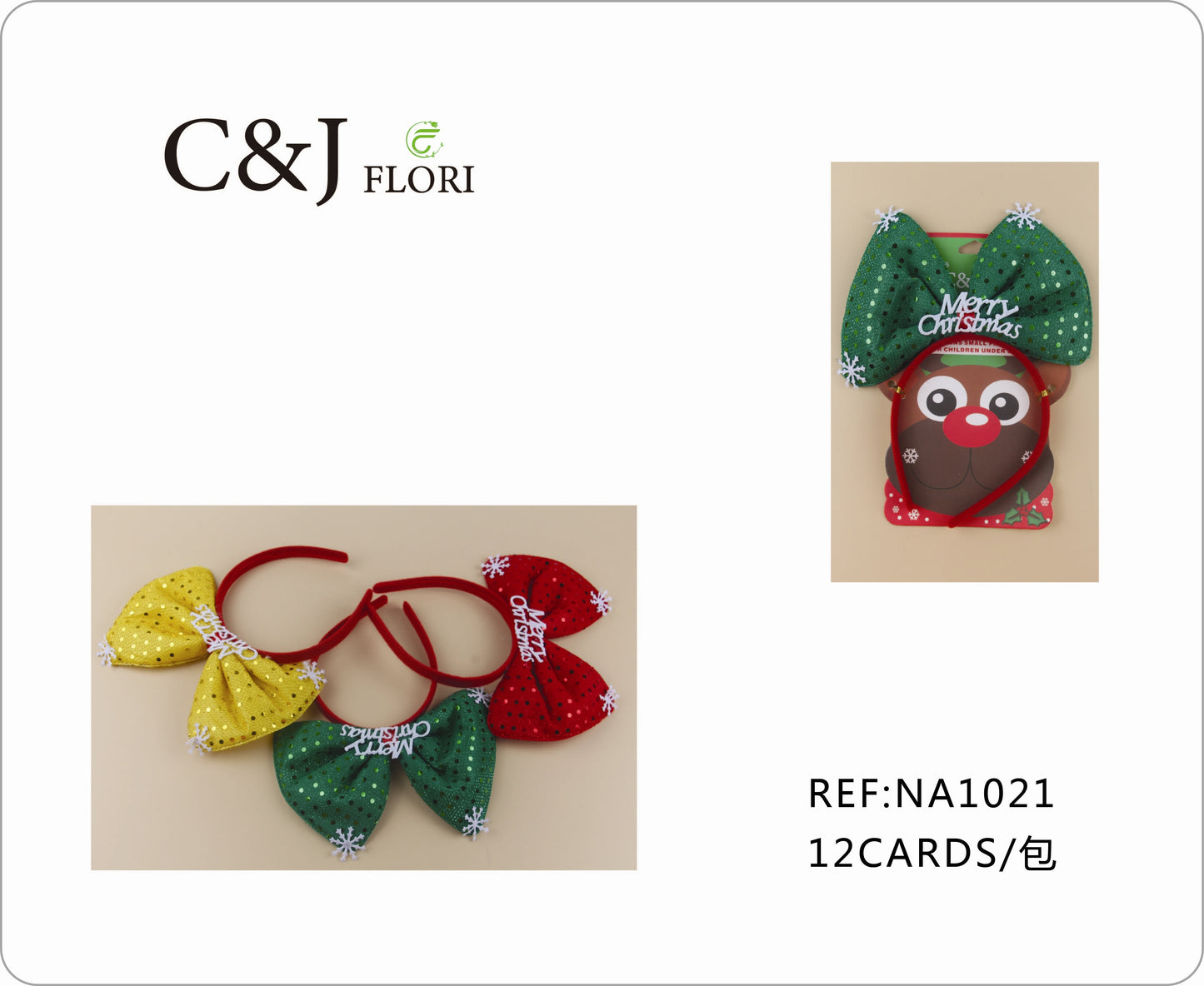 Docena de Diademas Navideñas de Moños Grandes de Tela Lentejuela