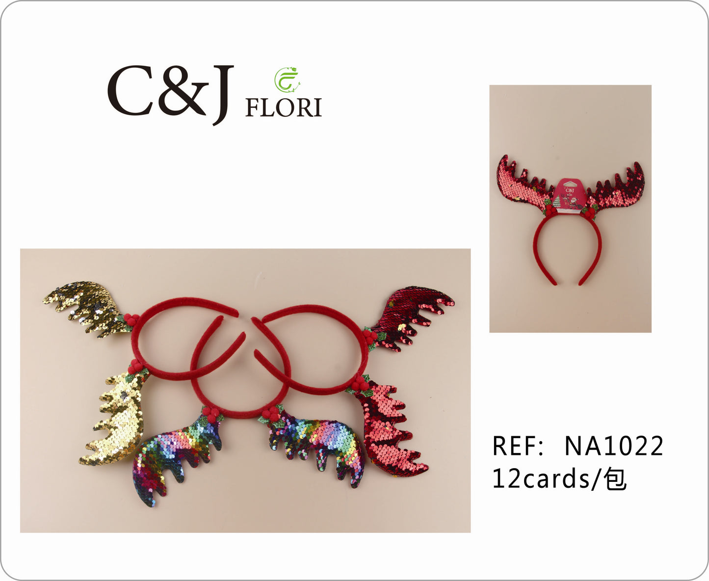 Docena de Diademas Navideñas de Astas de Reno de Tela Lentejuelas