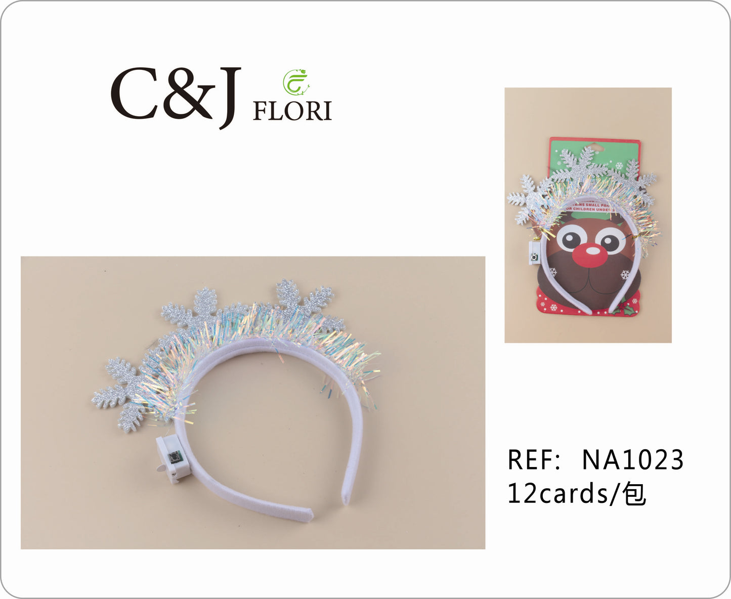 Docena de Diademas Navideñas de Copos de Nieve con Luz Led