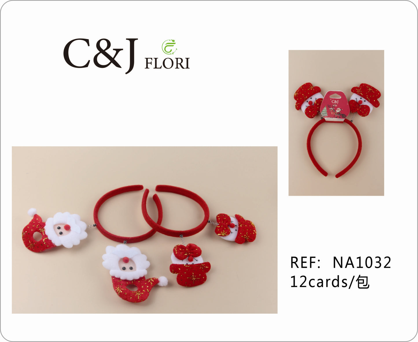 Docena de Diademas Navideñas de Personajes Navideños de Fieltro y Glitter