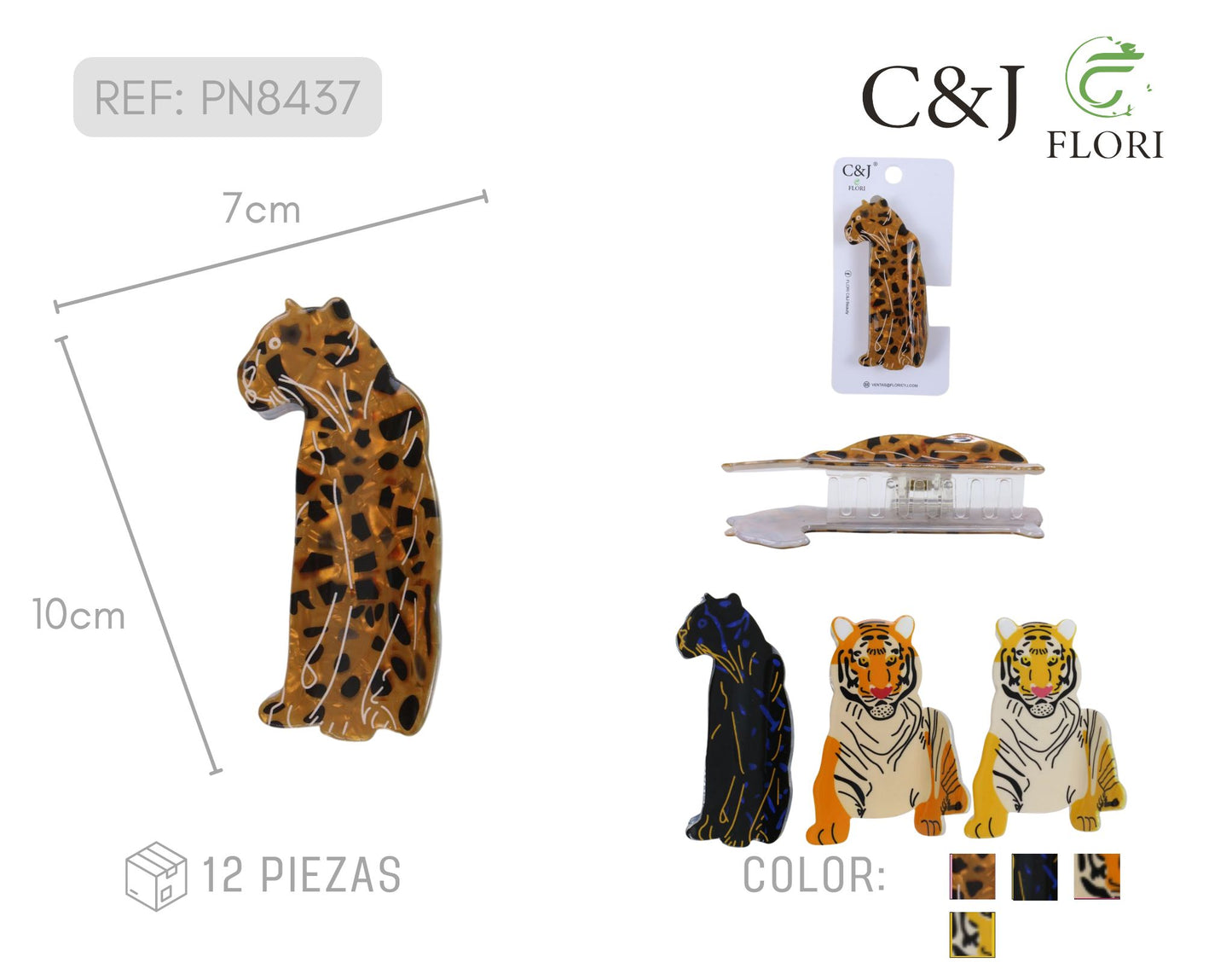 Docena de Pinzas de Acrílico Diseño de Felinos Salvajes