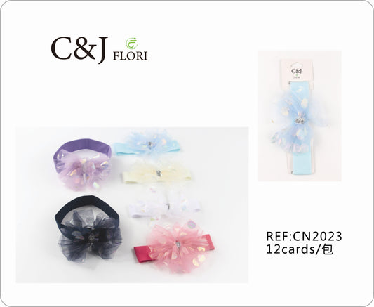 Docena Cinta Para Cabello con Moño de Tul de Puntos Tornasol con Diamante de Fantasía Multicolor