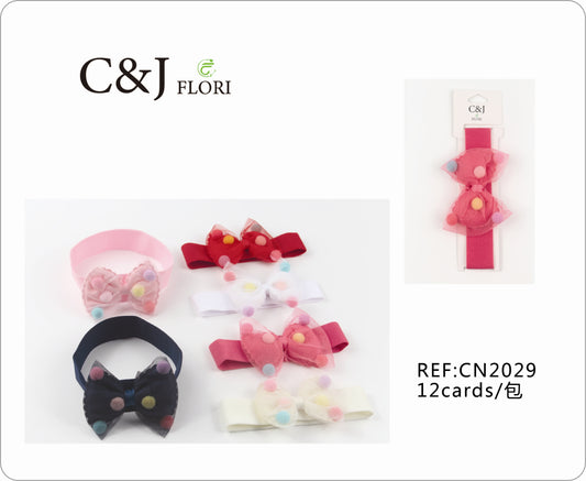 Docena Cinta para Cabello de Moño Acolchonado con Pompones Multicolor