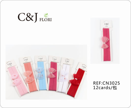 Docena de Cinta Doble para el Cabello con Moño de Micro Tul Adornado con Brillos Multicolor