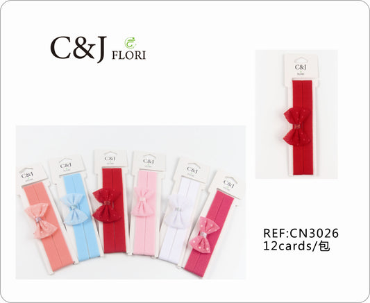 Docena de Cinta Doble para el Cabello con Moño de Micro Tul Adornado de Bolitas Multicolor