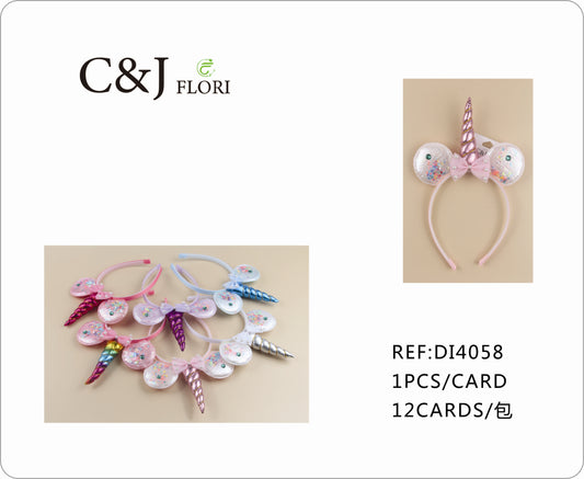 Set de 12 Diademas para el Cabello de Unicornio con Orejas de Colores Lentejuelas Glitter para Fiesta Unitalla