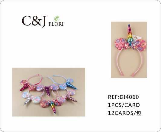 Set de 12 Diademas para el Cabello de Unicornio con Orejas de Lentejuelas Redondas para Fiesta Unitalla