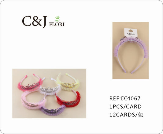 Set de 12 Diademas para el Cabello de Diamantes de Fantasía Tipo Corona Tiara Infantil con Tul de Colores Unitalla