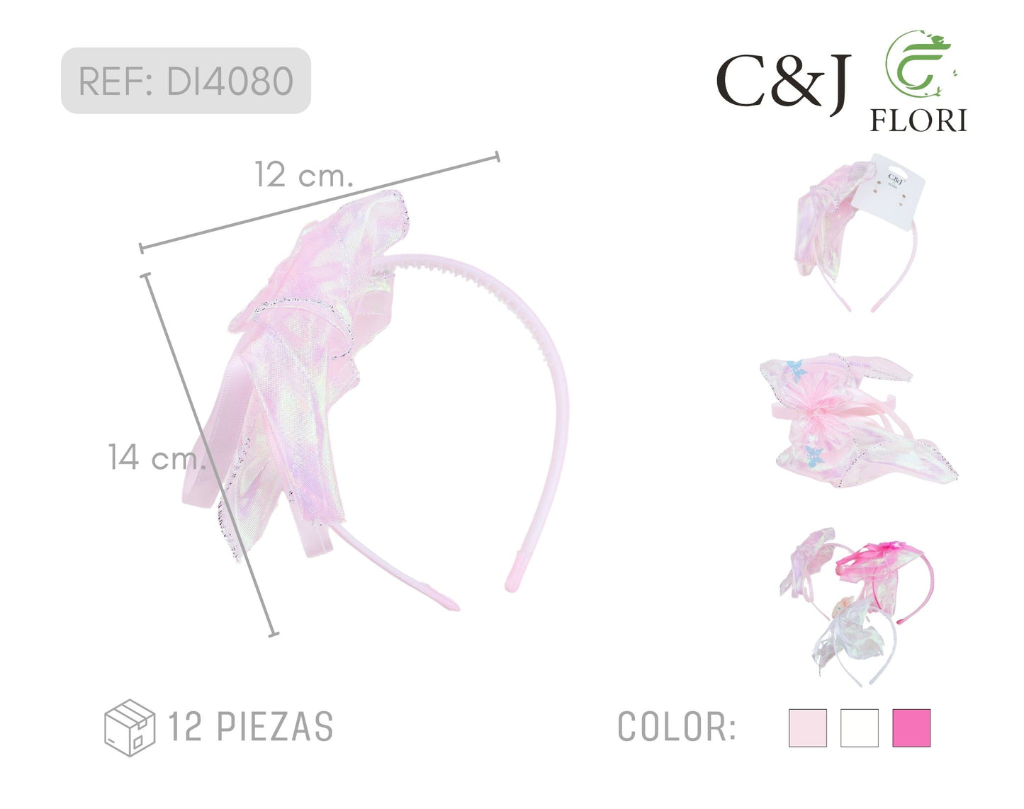 Set de 12 Diademas para el Cabello con Moño de Tul de Encaje con Perlas de Fantasía Unitalla