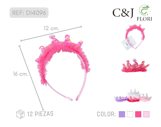12 Coronas para el Pelo de Tul Lentejuelas Fiestas Fantasía Cumpleaños