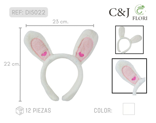 12 Diademas De Peluche Diseño de Orejas de Conejo Detalle de Corazones