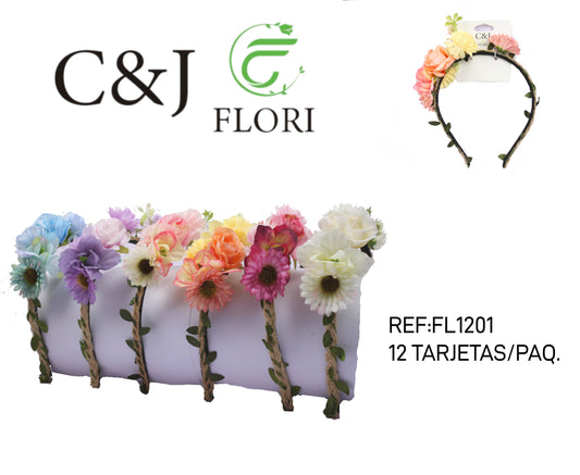 Diadema con flores artificiales-FL1201