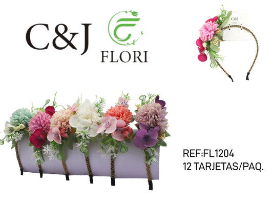 Diadema con diseño de flores artificiales- FL1204