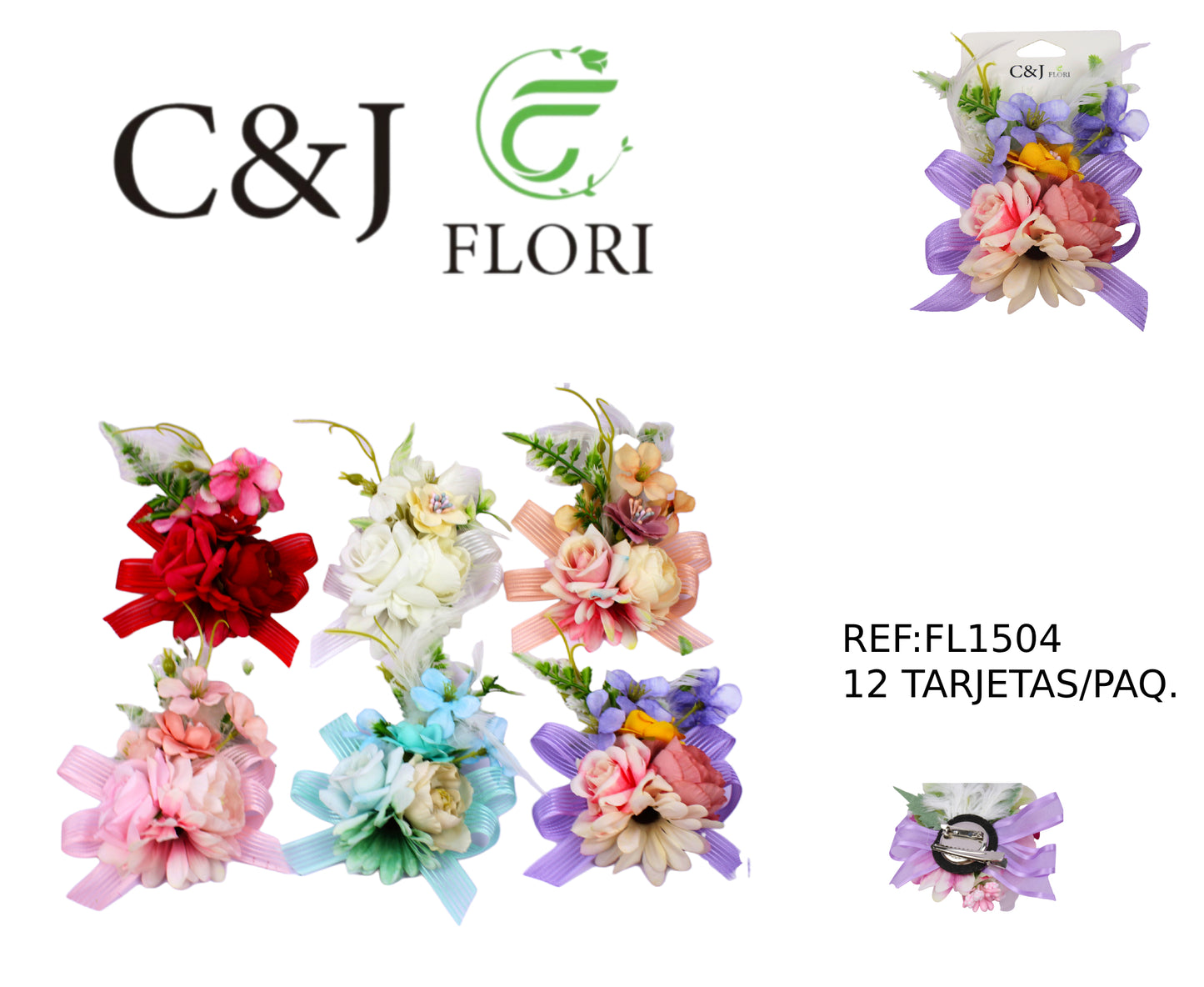 Broche, pin decorativo con flores artificiales-FL1504