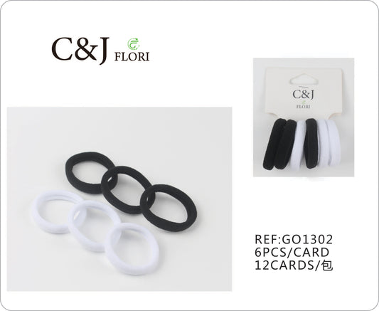 Docena de 6 Ligas Resistentes para el Cabello en Color Blanco Negro