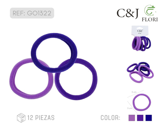 Docena de 6 Ligas Básicas Resistentes de 5 cm para el Cabello Colores Purpura