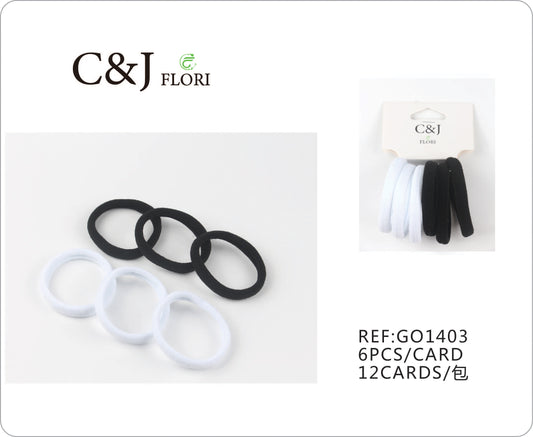 Docena de 6 Ligas Resistentes para el Cabello en Color Blanco Negro