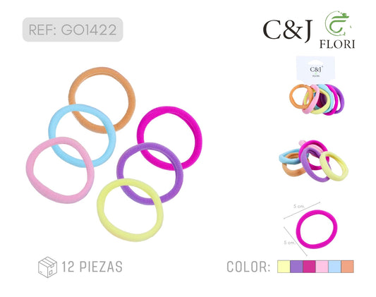 Docena de 6 Ligas Básicas Resistentes de 5 cm para el Cabello Colores Pasteles