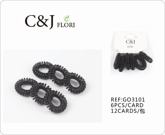 12 Paquetes de 6 Ligas para el Cabello Elásticas Set Cable Teléfono Espiral en Negro