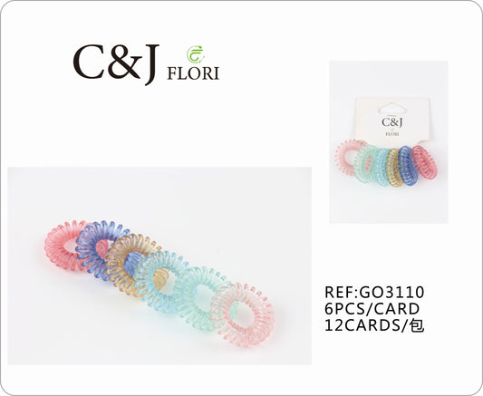 12 Paquetes de 6 Ligas para el Cabello Elásticas Set Cable Teléfono Espiral en Colores Claros