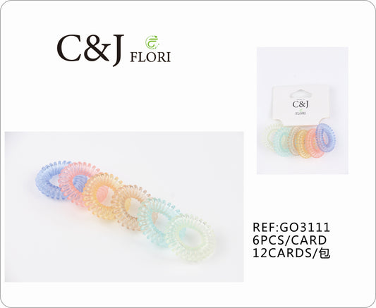 12 Paquetes de 6 Ligas para el Cabello Elásticas Set Cable Teléfono Espiral en Colores Transparentes Claros