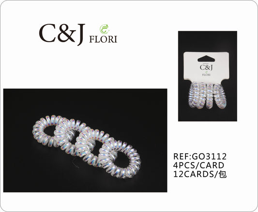 12 Paquetes de 4 Ligas para el Cabello Elásticas Set Cable Teléfono Espiral en Tornasol