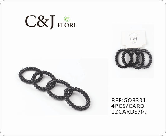 12 Paquetes de 4 Ligas para el Cabello Elásticas Set Cable Teléfono Espiral en Negro