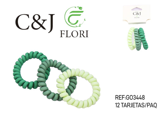 12 paquetes de 3 Ligas Antienredos para Cabello Set Cable Teléfono Espiral en Tonos Verdes Mate