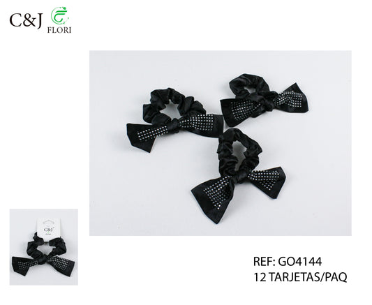 12 Scrunchies para el Cabello Con Moño con Detalle de Brillos de Fantasía color Negro