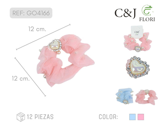 12 Scrunchies para el Cabello con Detalle de Corazón y Perlas de Fantasía