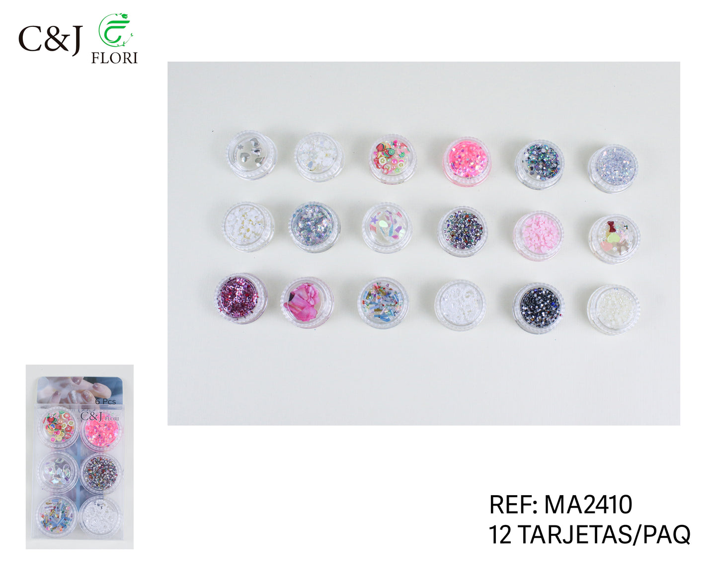 12 Sets de Decoración de Uñas Glitter Brillantina y Diseños Mixtos