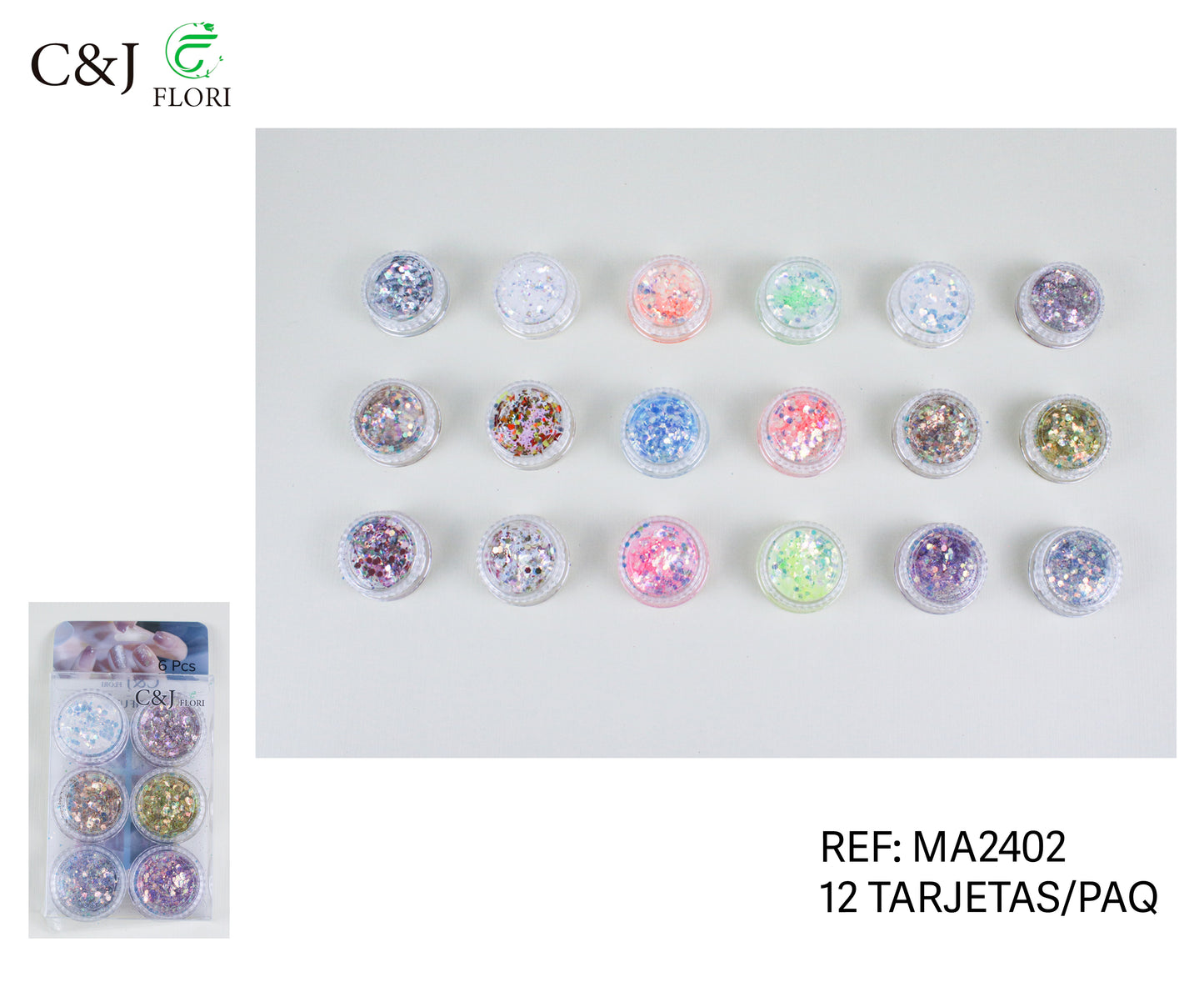 12 Sets de Decoración de Uñas Glitter Brillantina y Diseños Mixtos