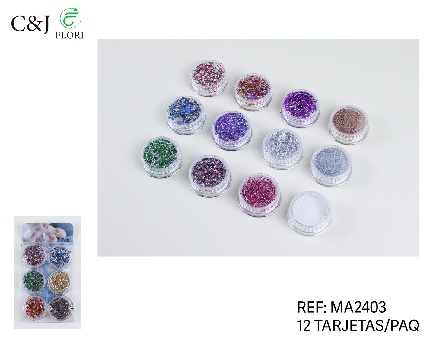 12 Sets de Decoración de Uñas Glitter Brillantina y Diseños Mixtos