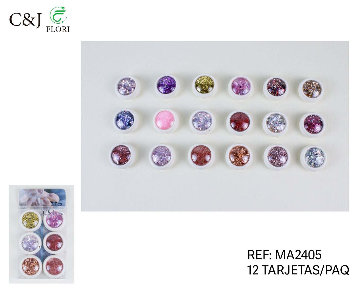 12 Sets de Decoración de Uñas Glitter Brillantina y Diseños Mixtos