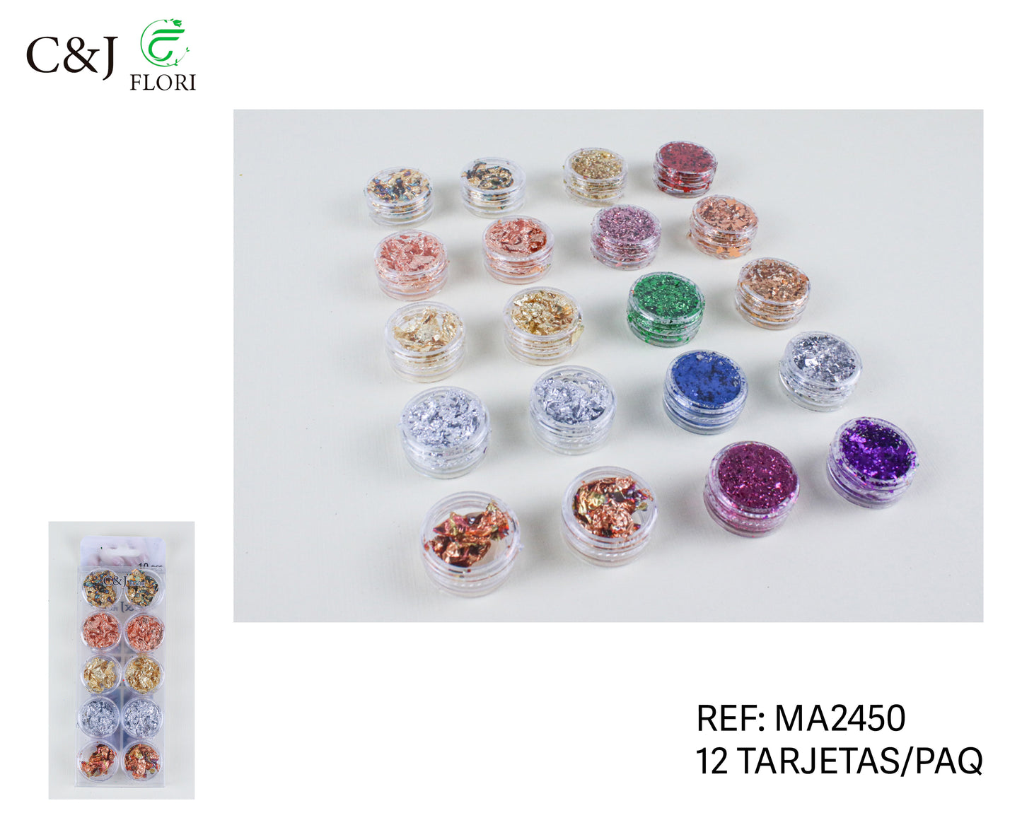 12 Sets de Decoración de Uñas Glitter Brillantina y Diseños Mixtos