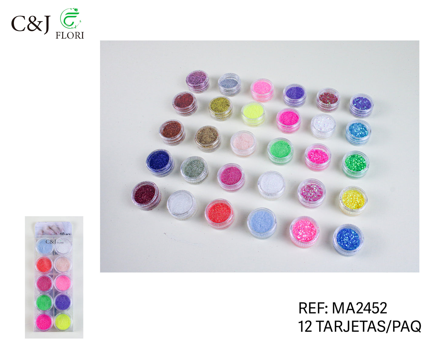 12 Sets de Decoración de Uñas Glitter Brillantina y Diseños Mixtos