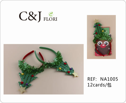 Docena de Diademas Navideñas con Pino navideño de Tela y Escarcha