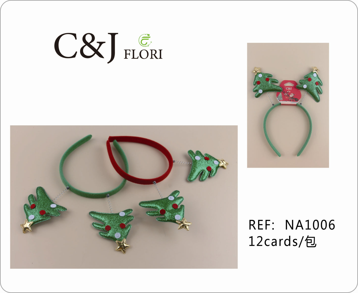 Docena Diademas Navideñas de Pinos Navideños de Tela Organza Glitter