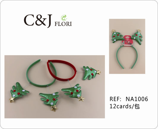 Docena Diademas Navideñas de Pinos Navideños de Tela Organza Glitter