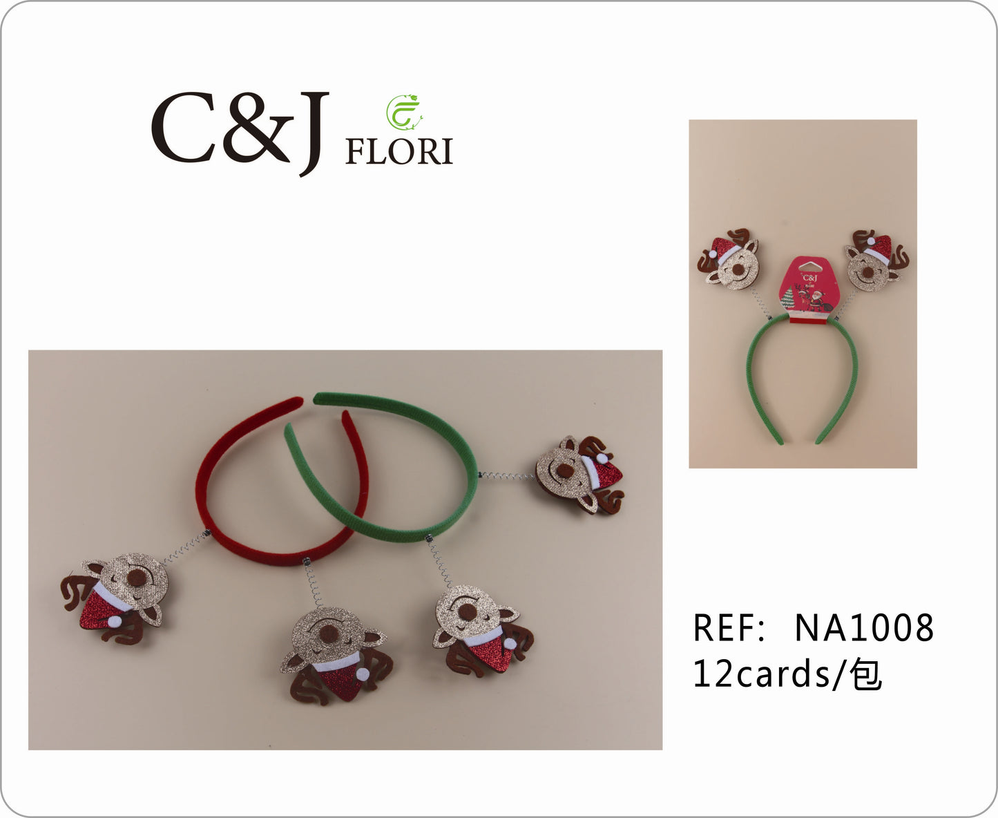 Docena de Diademas Navideñas de Divertidos Renos Navideños en Fieltro y Glitter