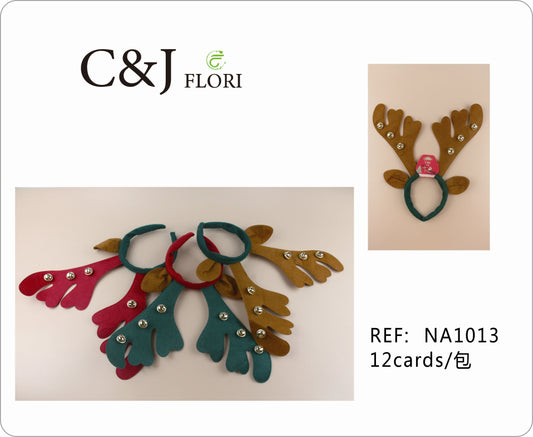 Docena Diademas Navideñas Astas de Reno Grandes en Fieltro