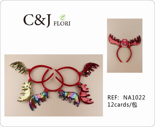 Docena de Diademas Navideñas de Astas de Reno de Tela Lentejuelas