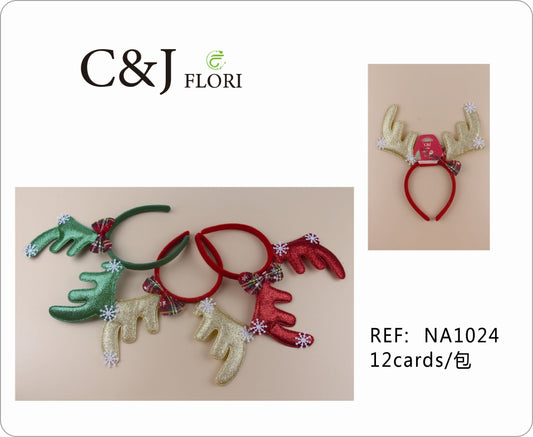 Docena de Diademas Navideñas de Astas de Reno de Organza Glitter