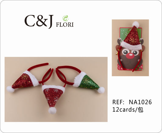 Docena de Diademas Navideñas con Gorrito Navideño de Organza Glitter Variedad de Colores